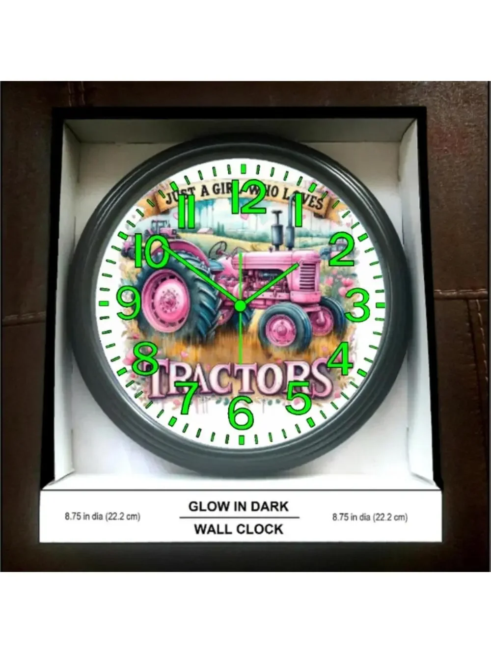 Just A Girl Who Loves Tractors Glow In The Dark Wall Clock New!